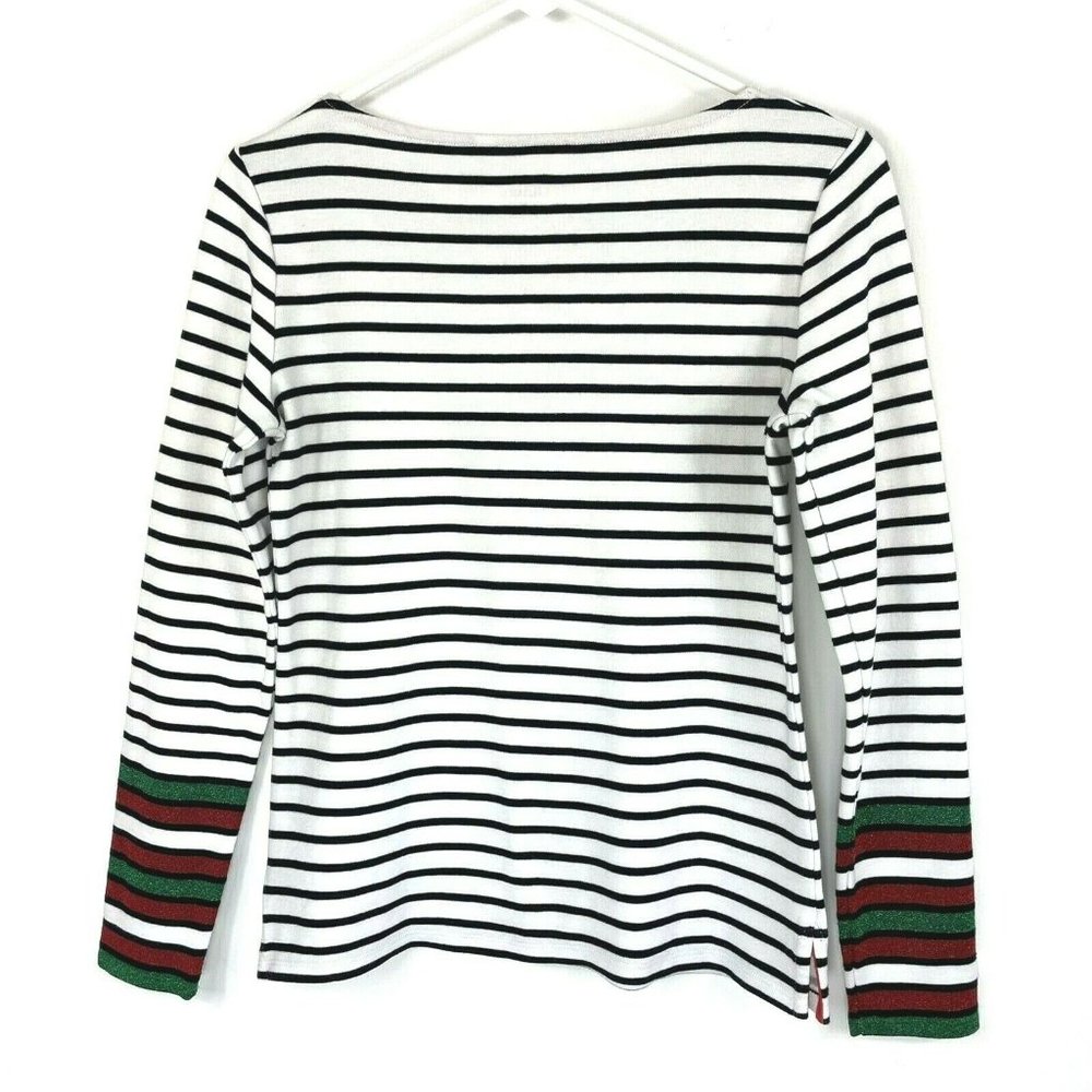 Boden Top Size 4 Stripes Glitter Cuff Tee Shirt Long Sleeve - Picture 3 of 5